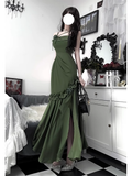 Niulatu Mermaid Straps Green Long Ruffles Prom Dresses Birthday Dress SD577