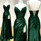 Niulatu Mermaid Spaghetti Straps Dark Green Lace Backless Prom Dress Long Party Dress SD1301