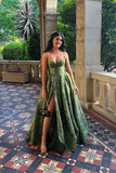 Niulatu Spaghetti Straps Green Prom Dress Long Prom Dresses HZ0113