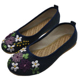 Niulatu Women's Flats Flower Slip on Cotton Fabric Linen Comfortable Old Peking Ballerina 2025 Shoes Sapato Feminino DJSE