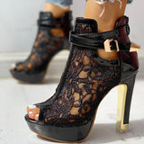 Niulatu New Ladies High Heels Belt Buckle Peep Toe Hollow Platform Sandals Shoes Woman Party Summer Boot Big Size DJSE