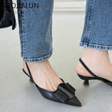 Niulatu 2025 Spring Women Slingback Sandals Fashion Bow-knot Buckle Ladies Pumps Shoes Thin Low Heel Pointed Toe Slip On Mules DJSE