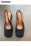Niulatu Women Shoes Slingbacks Thick Heel Sandals Elegant Pumps For Party Wedding Shoe Square Toe Sandal Slip On Mule Shoe Mujer DJSE