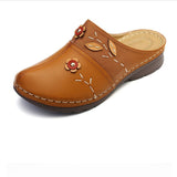Niulatu Women Sandals Summer Women Shoes Soft Bottom Retro Baotou Shoes Woman Flowers Leaves Style Wedges Women Slippers Plus Size DJSE