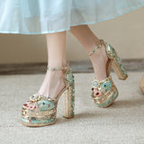 Niulatu women's platform party wedding crystal sandals luxury female embroidery shoes super high heels plus size FT1880 DJSE