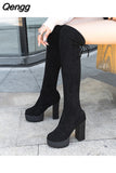 Niulatu Fashion Women Over The Knee High Boots Square High Heel Women Shoes Platform Winter All Match Sexy Women Boots Size DJSE