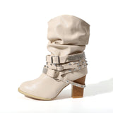 Niulatu Boots Women Autumn Winter Retro PU leather Shiny Rivets Heel Half Boots Winter Shoes Women Botines Mujer 2025 DJSE