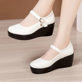 Niulatu 32 33 34 Ankle Buckle Platform Shoes Medium Heels Office Dance Shoe 2025 Spring Fall Wedges Pumps Women DJSE