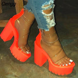 Niulatu Party Platform Chunky Heel Sandals Summer Plus Size Shoes Transparent Gladiator Heel Sandals Shoes Women DJSE