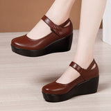 Niulatu Wedge Pumps Women Shoes Mary Jane Shoes Thick Bottom Leather Shoes Platform Pumps Fashion Brand New Large Size DJSE