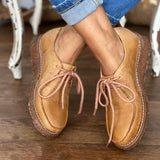 Niulatu Women Coze Vegan Leather Lace Up Flat Shoes DJSE