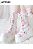 Niulatu Women Goth Platform Mid Calf Boots Wedges Heeled Cospaly Autumn Combat Boots Design Luxury Motorcycle Boots Shoes DJSE