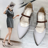 Niulatu Fashion Pointed Sandals Feminine Fashion Buckle Strap Square Heel Patent Leather Women's Shoes Baotou Sandals Zapatos DJSE