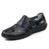 Niulatu Women's Sandals 2025 Summer Genuine Leather Handmade Ladies Shoe Leather Sandals Women Flats Beach Shoes Retro Mother Shoes 42 DJSE