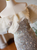 Niulatu Silver Mermaid Sequins Beading Prom Dress Formal Evening Dress HZ1007