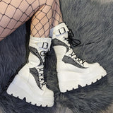 Niulatu Brand Platform Designer Goth Cool Motorcyle Women Boots Punk Street Zipper Elastic Band Black Ladies Shoes DJSE