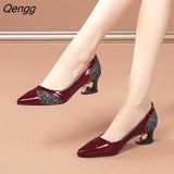 Niulatu Women's Luxury Shoes Elegant Middle Heels Party PU Leather Pointed Pumps Ladies Wedding Shoes Bride Summer Work Soft Sole Autumn DJSE