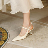 Niulatu New Women Pointed Toe Slip on Mules Shoes Ladies Thin Low Heel Slingback Buckle Strap Outside Slides Female Woman Sandal DJSE
