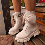 Niulatu Women's Boots Buckle Strap Zipper Ladies Motorcycles Boots Pocket Lace Up Female Combat Runway Ankle Boots Woman Platform Shoes DJSE