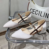 Niulatu Fashion Pointed Sandals Feminine Fashion Buckle Strap Square Heel Patent Leather Women's Shoes Baotou Sandals Zapatos DJSE
