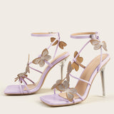 Niulatu New Women's Sandals Sexy Square Head Butterfly Word With Crystal Heel High Heel Sandals Nightclub Party Shoes DJSE