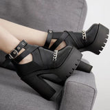 Niulatu Women Shoes Zipper Square High Heel Ankle Boots For Women Punk Shoes Platform Spring Autumn womens shoes DJSE