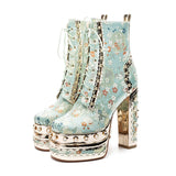 Niulatu crystal super high heels wedding party shoes women's silk embroidery flower platform ethnic Ankle boots FT1736 DJSE