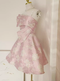 Niulatu A line Spaghetti Straps Pink Satin Holiday Dresses Short Birthday Dress SD167