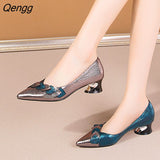 Niulatu Women's Luxury Shoes Elegant Middle Heels Party PU Leather Pointed Pumps Ladies Wedding Shoes Bride Summer Work Soft Sole Autumn DJSE