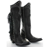 Niulatu Autumn Winter Women's Large Tassel Restoring Beige Black Western Boots Pointed Thick Heels Mid Boots Women Shoes DJSE
