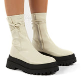 Niulatu New Winter Fashion Boots Women Platform Warm Shoes Mid-Calf Boots Ankle Boots Zipper Leather Boots Women Botas Mujer 109 DJSE