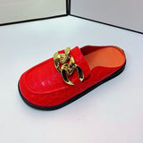 Niulatu Women Slipper Low Heels Casual Slides Flip Flop Round Toe New Arrival Brand Design Gold Chain Closed Slip On Shoes Mulles DJSE