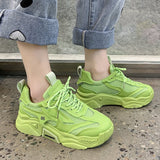 Niulatu Spring Autumn Platform Sneakers Women Casual Lace Up Thick Bottom Walking Shoes Woman Non Slip Yellow Sneakers Mujer DJSE