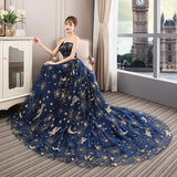 Niulatu Blue Tulle Mesh Long Off Shoulder Formal Dress, Blue New Style Party Dress Prom Dress HZ0113