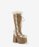 Niulatu High Platform Boots High Chunky Heel Round Toe Mid Calf Boots Elegant Women Casual Outfit Winter Cross Tied Shoes DJSE