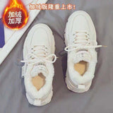 Niulatu Ladies Vulcanized Shoes Plus Fleece Thickened White Thick Sole Sneakers Furry Women's Shoes Short Boots Plush DJSE