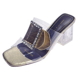 Niulatu New Sandals and Slippers Women High Heels All-match Sandals Drag Rhinestone Thick Transparent Heel Summer Shoes DJSE