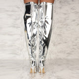 Niulatu Women Boots Mirror Platform Pointy Toe Punk High Thin Heels Over The Knee Long Boots High Quality Zip Casual Party Shoes DJSE
