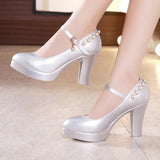 Niulatu Pearl Platform Pumps Women Shoes Leather Block Heels 2025 Autumn High Heel Shoes Ladies Red White Silver Wedding Shoe DJSE