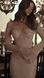 Ethereal Wedding Dress Sheath V Neck Lace Long Sleeves White Wedding Dresses Bridal Gowns HZ1214