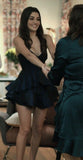 Trendy Ball Gown Sweetheart Satin Navy Blue Mini Short Formal 7th Grade Homecoming Dresses Middle School Short Prom Dress Hoco Outfits HZ1214