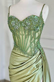 Sexy Silver Spaghetti Straps Mermaid Appliqued Prom Dress HZ1214