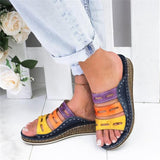 Niulatu Women Summer Orthopedic Sandals Women Car Line Slides Open Toe Sandals Breathable Leather Casual Female Platform Retro Shoe DJSE
