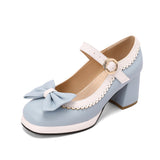 Niulatu Bow Moccasins Shoes Womens Lolita Mixed Colors Mary Janes Square Heels Ballet Pumps Bordered Shoe zapatillas mujer DJSE