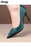 Niulatu Silk Weave Women Pumps Green Pointed Toe Stiletto High Heels Temperament Single Shoes Elegant Lady Party Dress Shoes DJSE