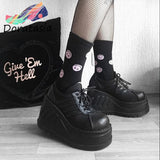 Niulatu Hot Sale Big Size 43 Round Toe Platform Wedges Women's sneakers Lace Up Design Casual Cute Punk Goth Women's Shoes DJSE