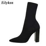 Niulatu Comfort Stretch Women Sock Boots Square High Heel Ankle Boots Fashion Pointed Toe Fall Stretch Shoes Black Big Size 2025 DJSE