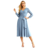 Niulatu Chiffon Bridesmaid Dress V-Back Waist Belt Formal Prom Gown Mother of The Bride Wedding HZ1007