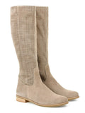Niulatu Women Long Boots Breathable Hole Suede Comfortable Low-Heeled Retro Zippe Round Lady Boots Fashionr Keen-High Shoe DJSE