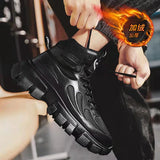 Niulatu Boots Men's Leather High Top Ankle Boots Outdoor Men's Boots Work Shoes Non Slip Rubber Winter Sports Shoes DJSE